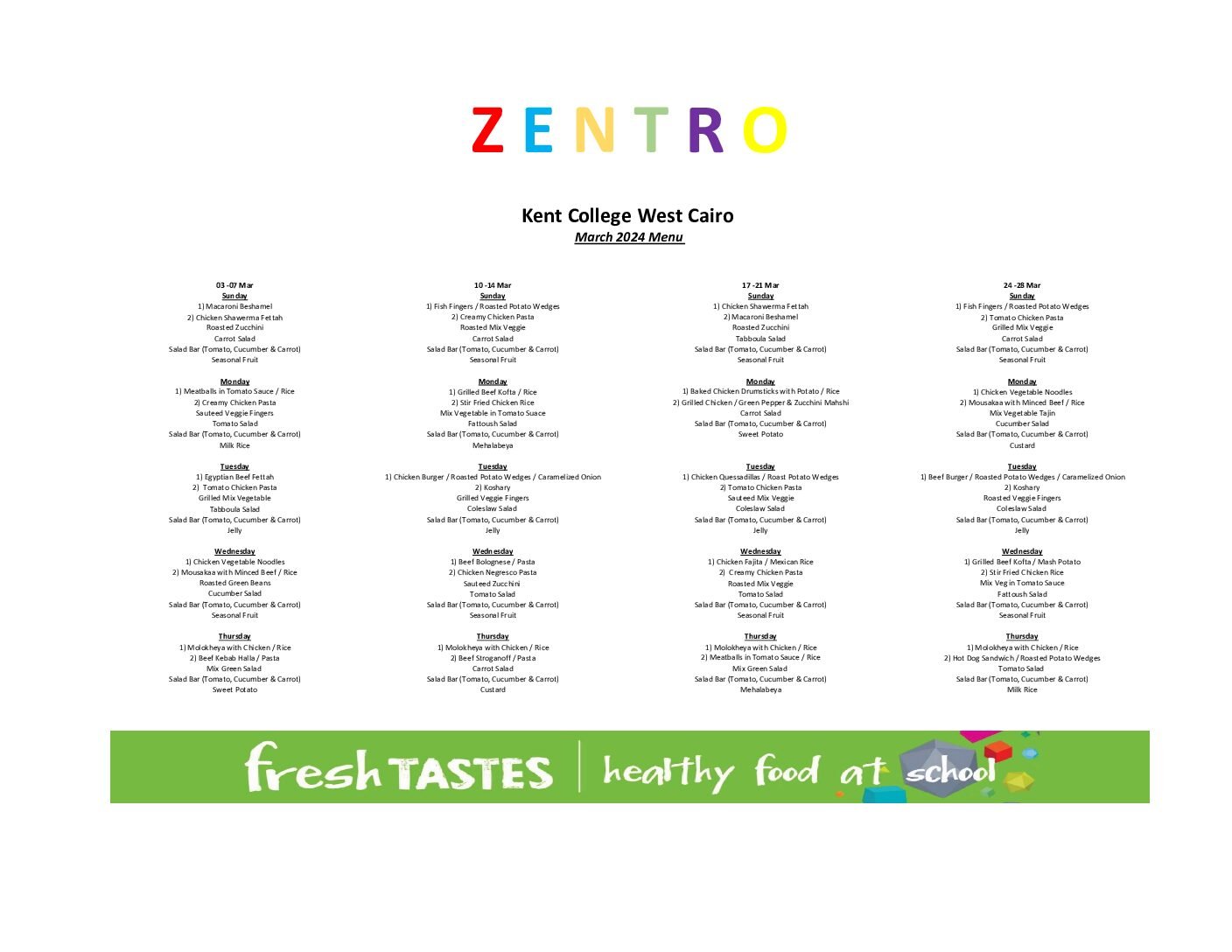 KC - March 2024 Lunch Menu (Zentro)